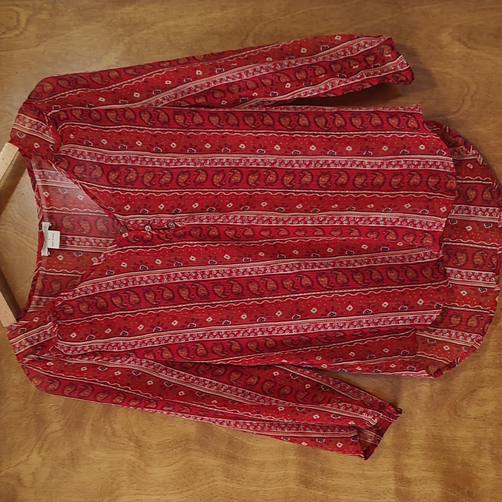 Lucky Brand Sheer red top with paisley